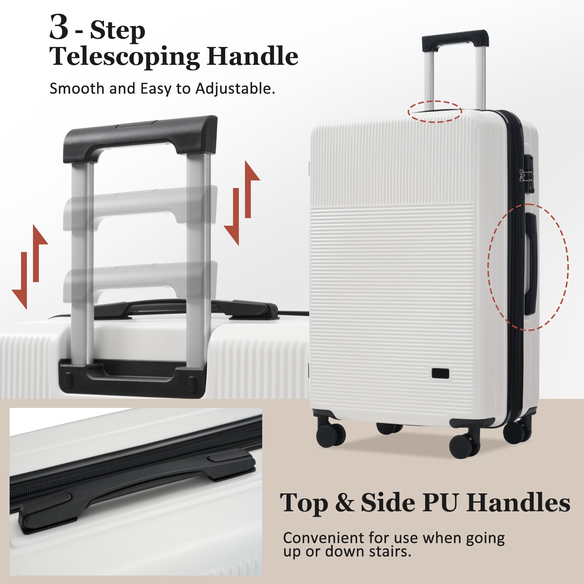 Euroco 5 Piece Luggage Sets, 20" Carry-On Luggage with Half-Opening & USB Port, 20/24/28inch Lightweight Travel Suitcase Set with TSA Lock, Double Spinner Wheels & 2 Travel Duffel Bags,White