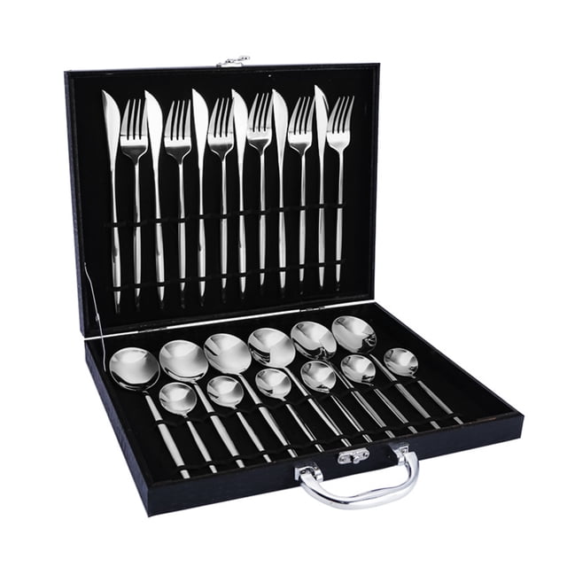 TFixol 24Pcs Dinnerware Set With Gift Box Stainless Steel Kitchen Cutlery Set Knife Fork Spoon Flatware Minimalist Tableware
