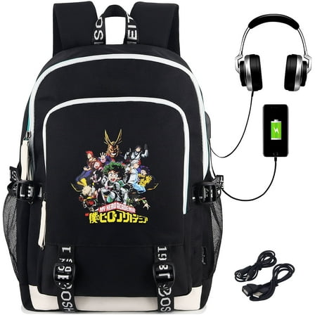 Roffatide Oxford Anime Laptop Backpack with Compartments, USB & Headphone Ports, Manga Cosplay, Black