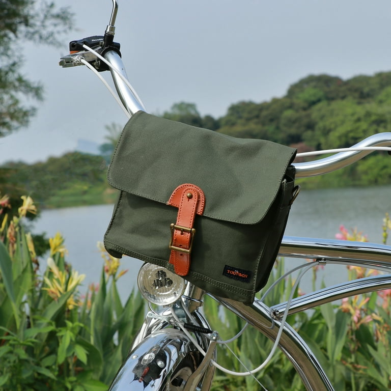 TOURBON Waterproof Waxed Canvas Bicycle Handlebar Bag Green Bike Front Tube Basket Pannier Messenger Pack Outdoor Accessories Walmart