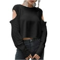 thumbnail image 4 of Womens 2 Piece Outfits Sweater Sets Casual Round Neck Solid Color Hollow Out Long Sleeve Shirt Knitted Sweater Tops Sets Black L, 4 of 7