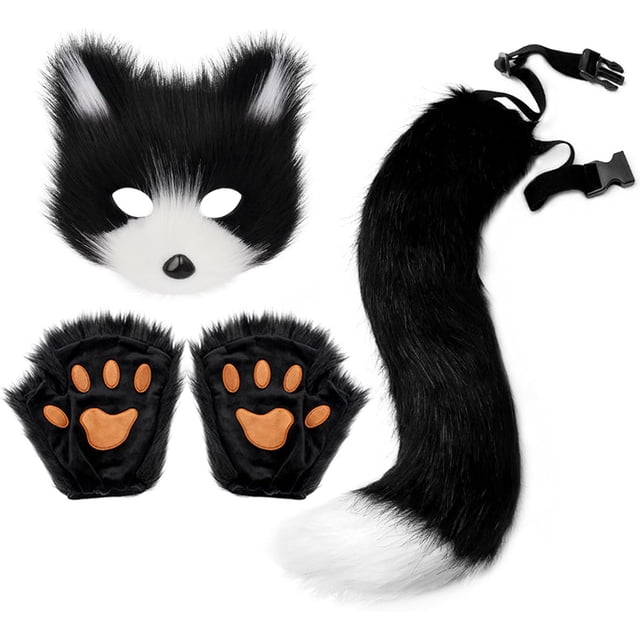 Conjunto de disfraces de cosplay para fiesta de Halloween, máscara de lobo de zorro falso peludo, pata y cola, accesorios de mascarada de Halloween para niñas y mujeres