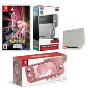 Nintendo Switch Lite Console Coral with Pokemon Shining Pearl, Protective Case, Screen Protector and Screen Cleaning Cloth Bundle - Import with US Plug