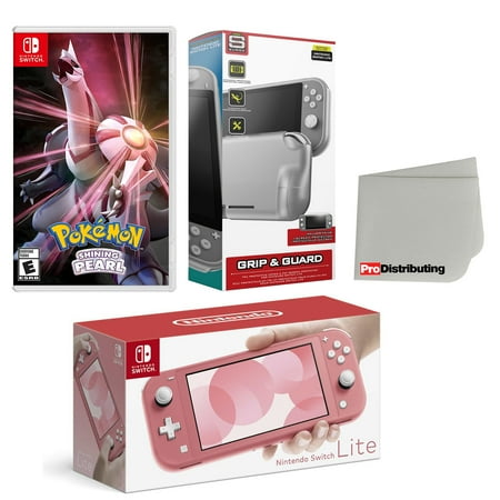 Nintendo Switch Lite Console Coral with Pokemon Shining Pearl, Protective Case, Screen Protector and Screen Cleaning Cloth Bundle - Import with US Plug