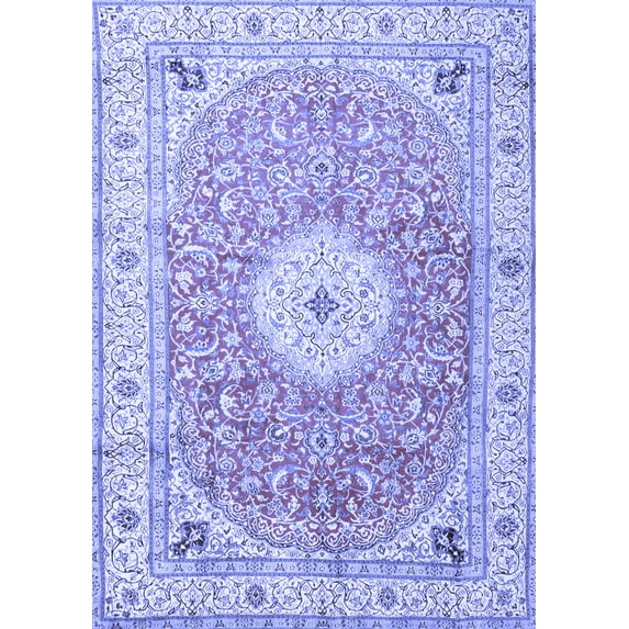 Ahgly Company Machine Washable Indoor Rectangle Medallion Blue Traditional Area Rugs, 4' x 6'