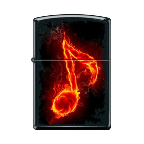 Zippo Lighter-Personalized Custom Message Engraved on Backside Fiery Music Note Black Matte Windproof Lighter #Z5127