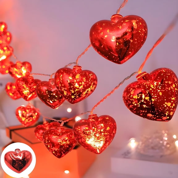 Valentine Day Decorations 10 ft 20 LEDs Red Heart Shaped Fairy String Lights Battery Operated for Kids Bedroom Wedding Indoor Party Valentine's Day Mother's Day Decor