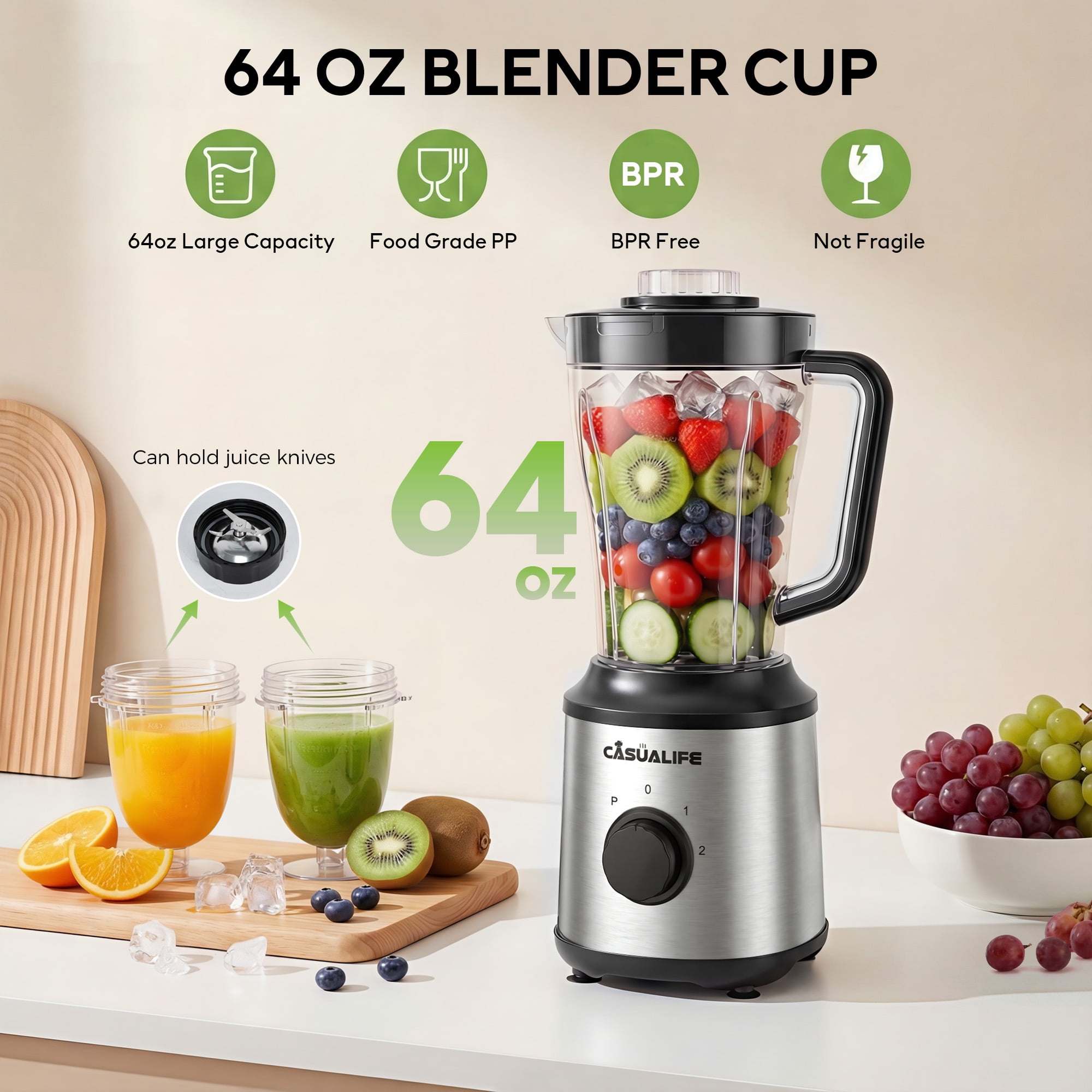 Casualife Countertop Blender Food Processor Combo, 6 in 1 Kitchen Electric Blender/Grinder/Chopper,New
