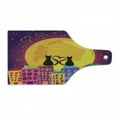 thumbnail image 1 of Animal Cutting Board, Cats on the Roof with Heart Shaped Tales Watching the Moonlight at Night in Town, Tempered Glass Cutting and Serving Board, Wine Bottle Shape, Purple Orange, by Ambesonne, 1 of 1