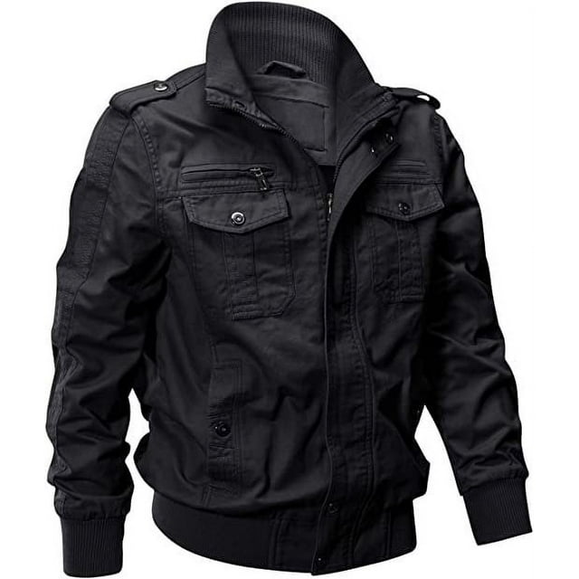 CNKOO Men‘s Cotton Lightweight Multi Pockets Zip Front Stand Collar Military Jackets Windbreaker
