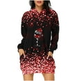 thumbnail image 1 of Pisexur Robe de Noël pour Femmes Mode Imprimé Verres de Vin Rouge Robe de Fête Décontractée à Manches Longues avec Capuche Robe d'Automne de Noël Mini Robe avec Poches, 1 of 4