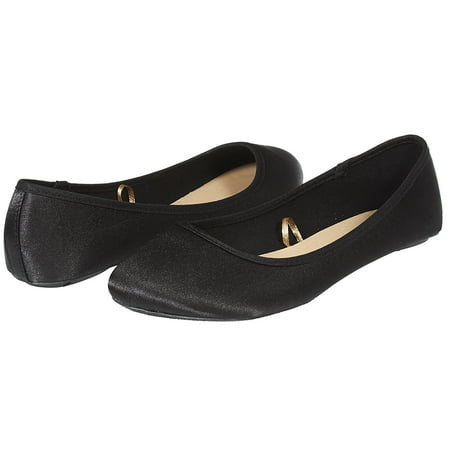 Sara Z Womens Fashion Casual Slip-On Classic Satin Ballet Flat Shoes Size 7/8 Black