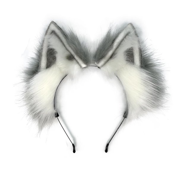 CoFoWo Diadema con orejas de lobo y gato, orejas peludas, orejas de lobo, disfraz de Halloween, Navidad, cosplay de animales (gris blanco)