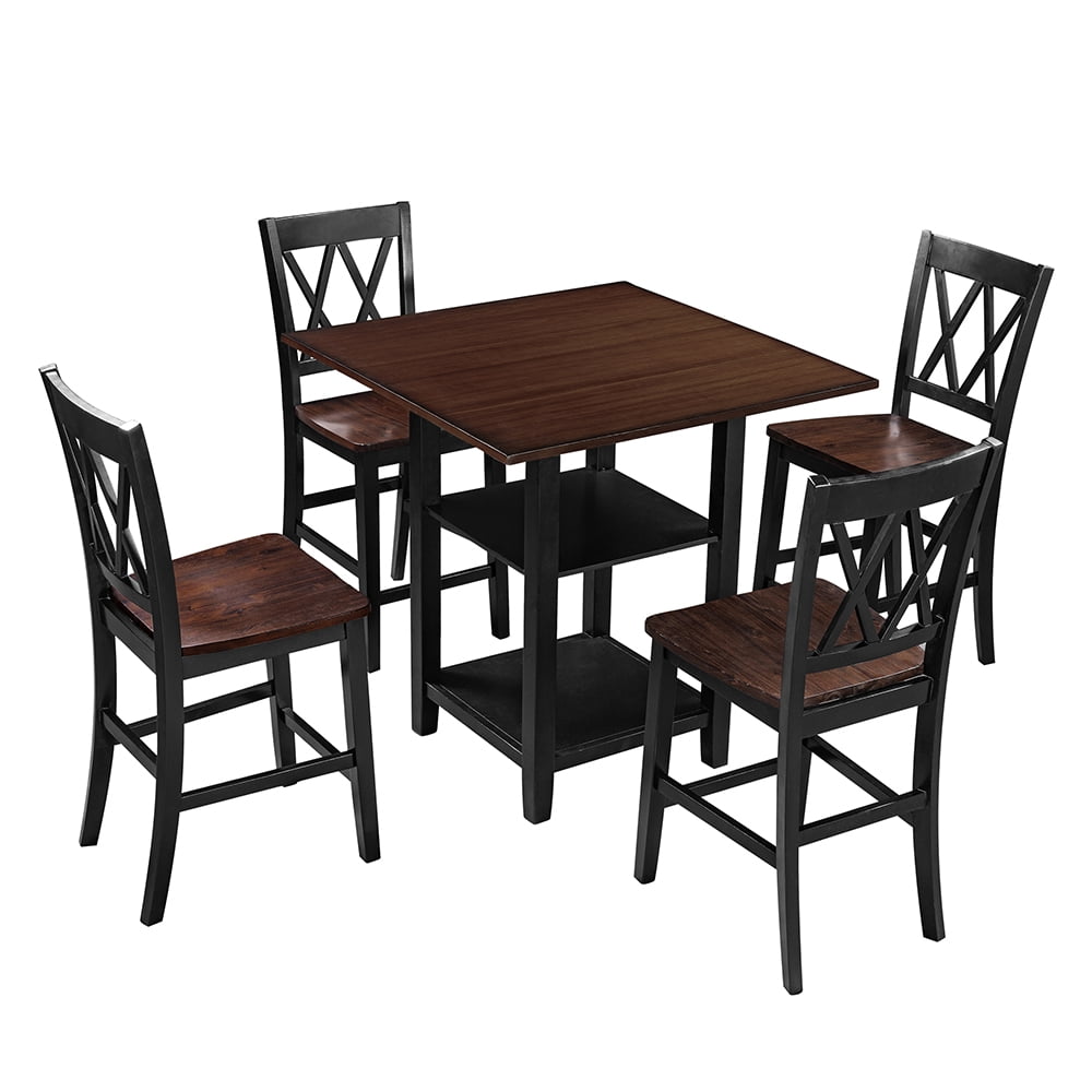 Kepooman 5 Piece Dining Set with Storage Shelves, Black Kepooman 5 Piece Dining Set with Storage Shelves, Black