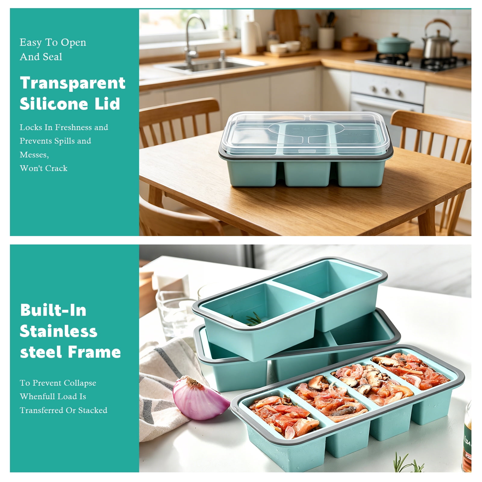 Godance 3 Pack Silicone Freezer Trays with Lids, 1-Cup(250) 1.4-Cup(350ml) & 2-Cup(500ml) Soup Container Style Ice Cube Trays for Freezer, Ideal for Frozen Broth, Leftovers and Meal Prep