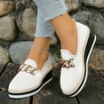 thumbnail image 2 of Rokment Platform Wedge Oxfords Slip on Penny Loafers Walking Shoes for Women with Memory Foam Stylish Casual Metal Chain Chunky High Heel Business Work Dress Shoes White Size 8, 2 of 5