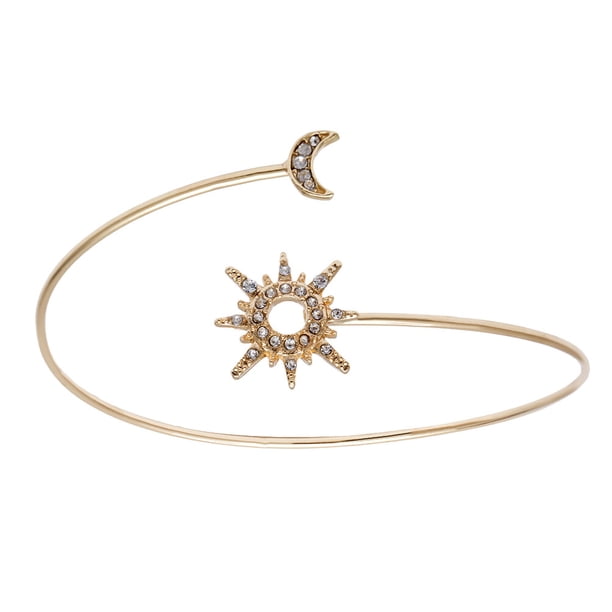 Pulsera geométrica de circón con forma de brazo, ajustable, con adorno de mano y diamantes, accesorio en forma de sol y luna para decoración dorada.