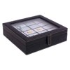 Bey-Berk International BB579BLK Black Leather 20 Cufflink Box with Glass Top & Snap Closure