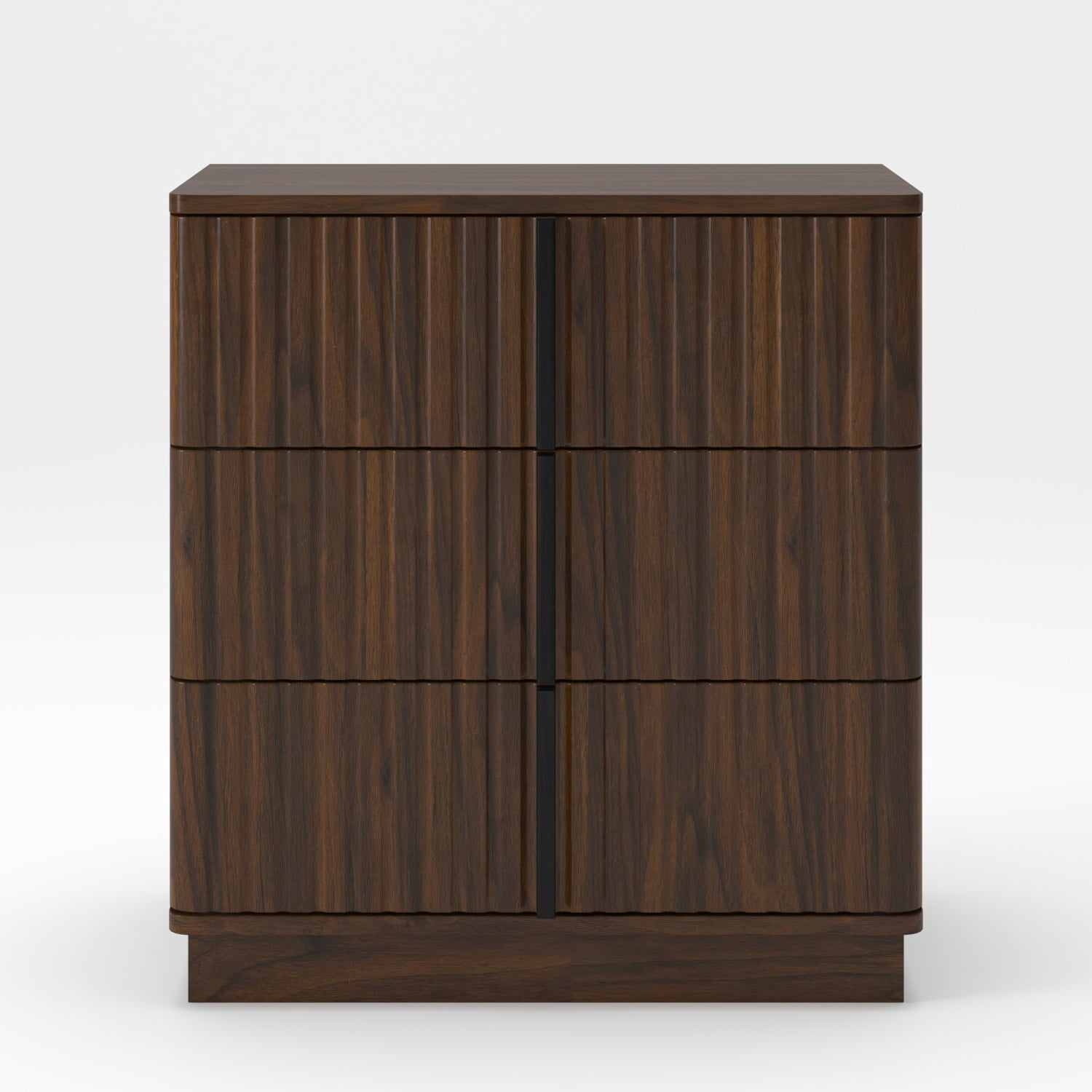 Hommoo Set of 2 Vintage Vertical Stripe 3-Drawer Nightstands, MDF Bedroom Side Tables with Ample Storage, Modern Retro Design for Bedroom, Living Room & Home Office, Walnut