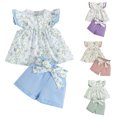 thumbnail image 4 of Gerichy Girls Summer Outfits, Toddlers Girl Clothes Ribbed Romper Floral Shorts Headband 3Pcs Outfits Set, 4 of 4
