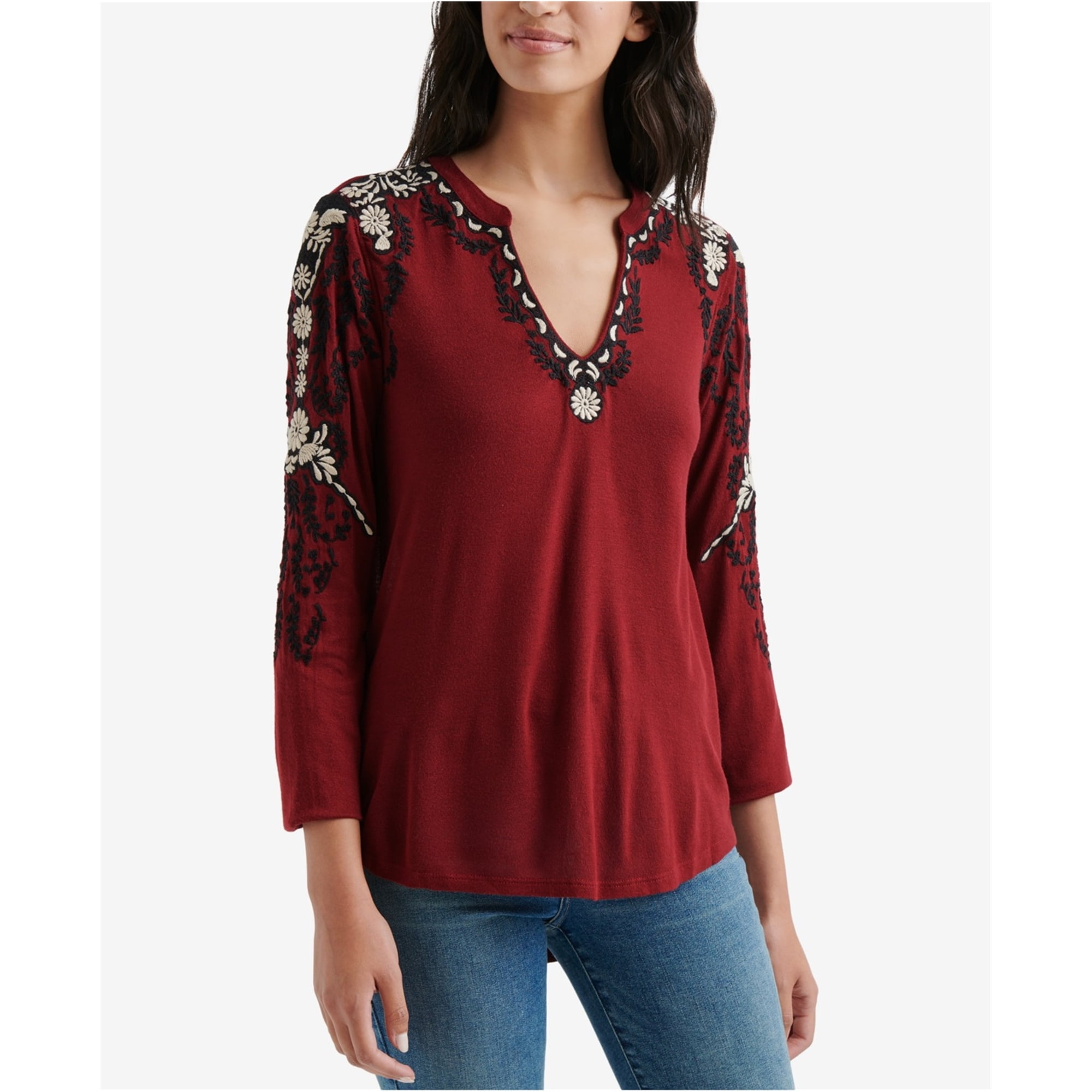 Lucky Brand Womens Embroidered Sleeve 