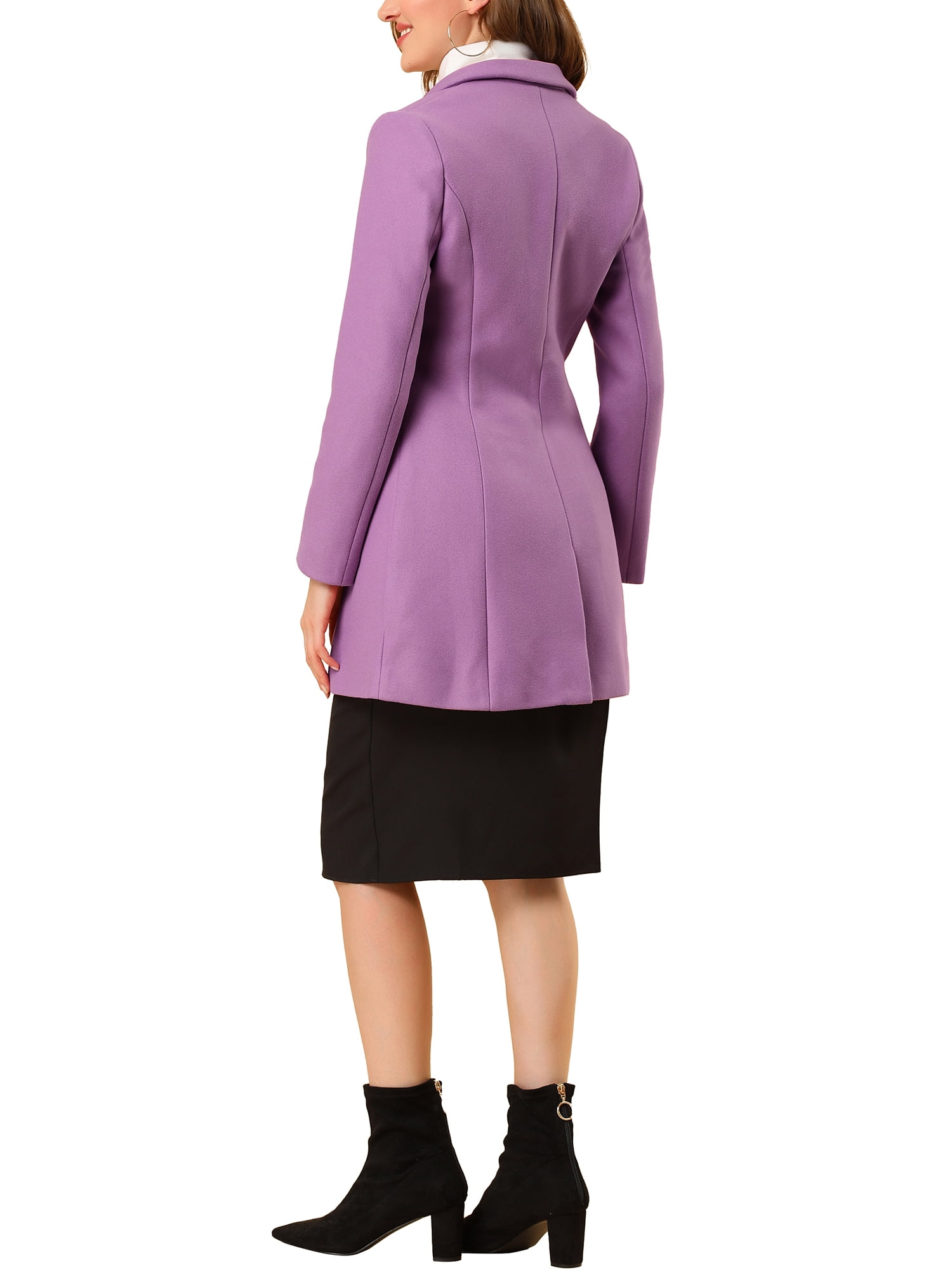 Women's Coat Solid Color Notched Lapel Single Breasted Winter Peacoat L Light Purple - image 3