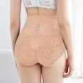 thumbnail image 4 of Shakumy Nylon Granny Panties Women Sexy Shapewear Lace High Waisted Underwear Embroidered Mesh Sheer Eatable Panties Underpants Beige X-Large, 4 of 5