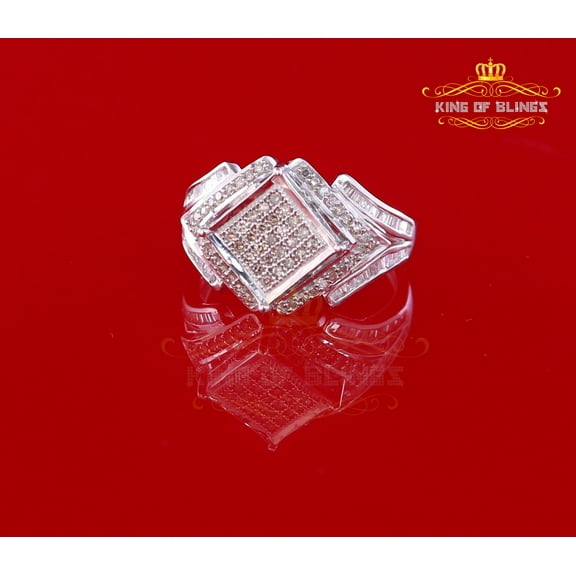 King Of Bling's 0.66ct Real Diamond Mens sterling Silver White Ring Size 7 Square Shape