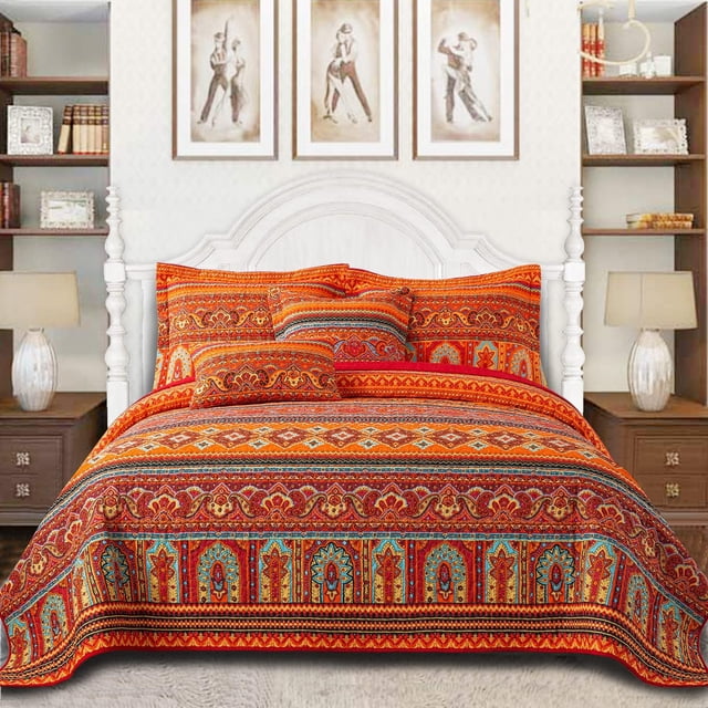 VAPUTAR Cotton Quilt King Size Bedding Set - 3 Pieces King Quilt Bedding Set, Boho King Size Quilts, Lightweight Reversible Coverlets Bedspreads for Farmh