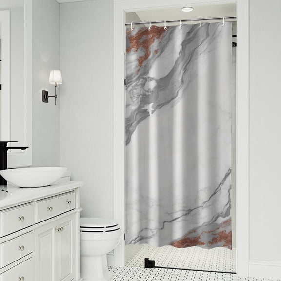 White Gray Rose Gold Marble Pattern Shower Curtain 36"x72" ,Bathroom Decorative Shower Curtains Set with 12 Hooks,Modern Waterproof Washable Shower Curtain