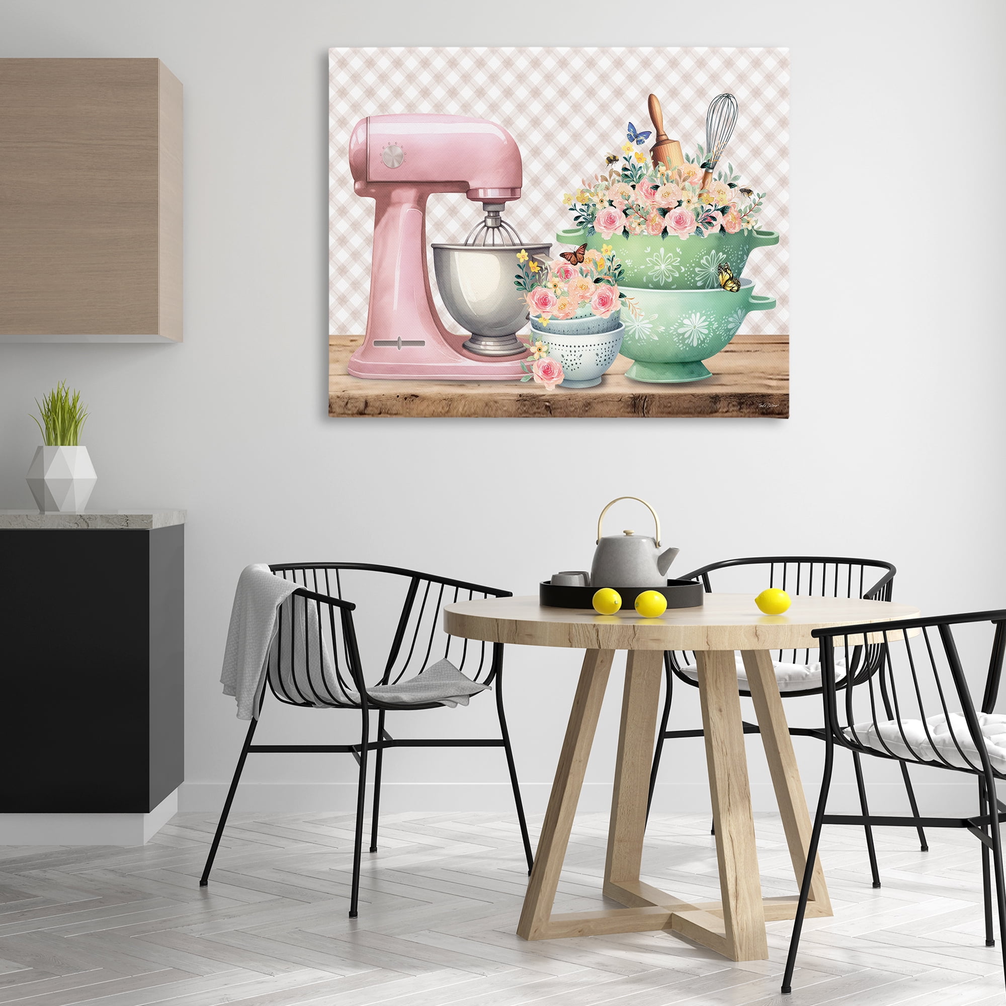 Stupell Industries Floral Gingham Kitchen Food & Beverage Painting Wrapped Canvas Art Print Wall Art, 48 x 36