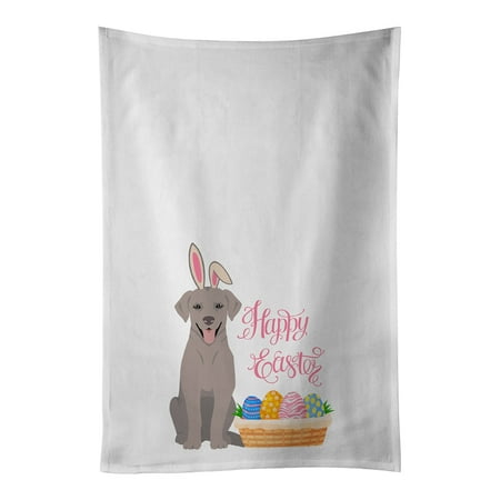 

Gray Labrador Retriever Easter White Kitchen Towel Set of 2 Dish Towels 19 in x 28 in