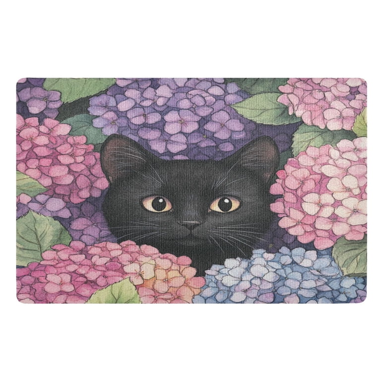 Wobogo Hydrangea Cat Highly Absorbent Polyester Doormat Anti-slip