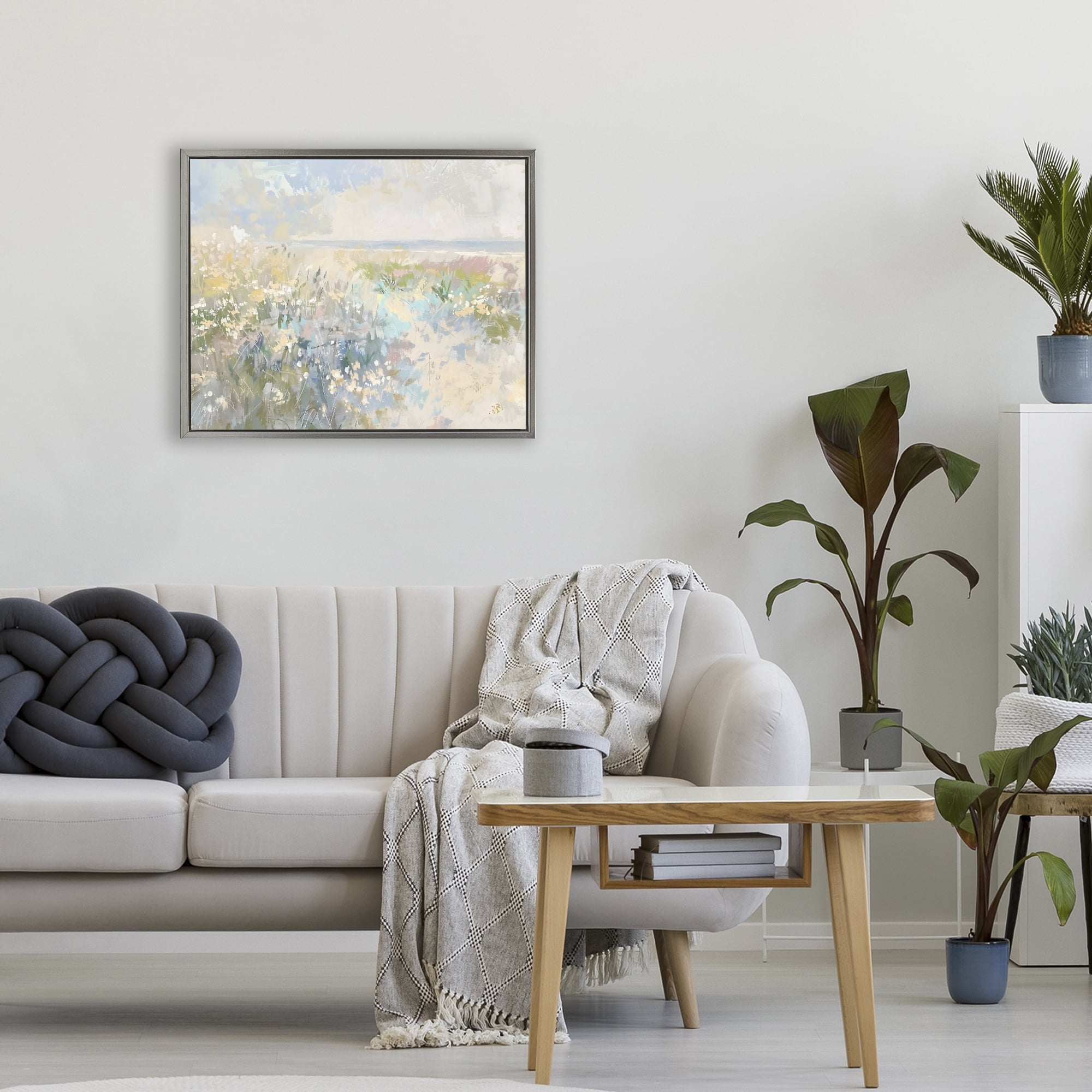 Stupell Industries Mottled Pastel Field Impression Gray Framed Floater Canvas Wall Art, design by Creative Studio