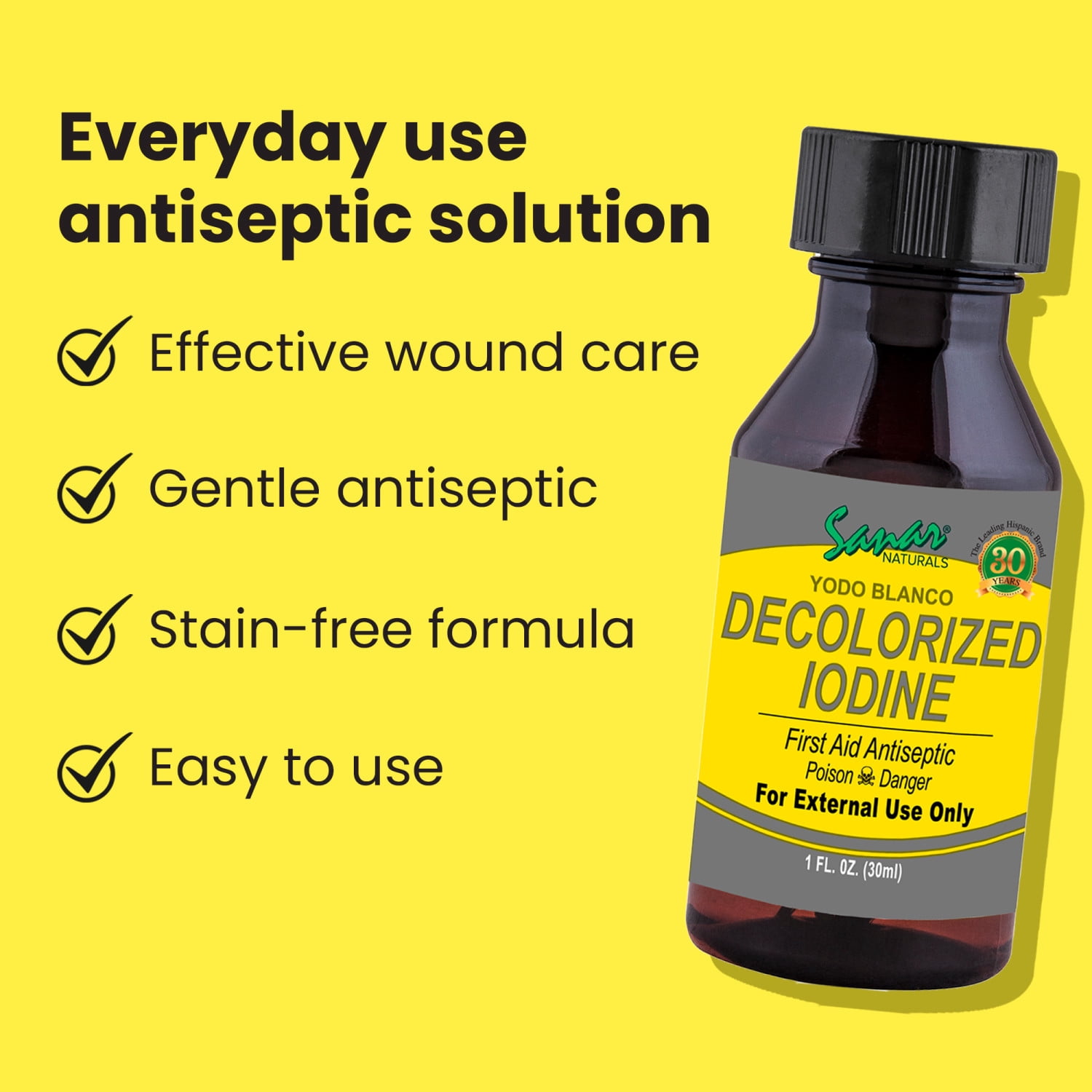 Sanar Naturals Colorless Iodine, Liquid Antiseptic, Yodo Blanco, 1oz