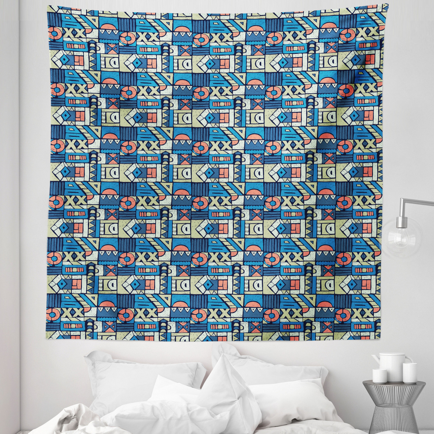 Multicultural Tapistry Ethnic Tapestry, Print with Folk Traditional Motifs Hand Drawn Style ...