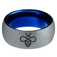 thumbnail image 2 of Tungsten Bee Flying Insect Bug Wasps Beeswax Band Ring 8mm Men Women Comfort Fit Blue Dome Brushed Gray Polished, 2 of 4