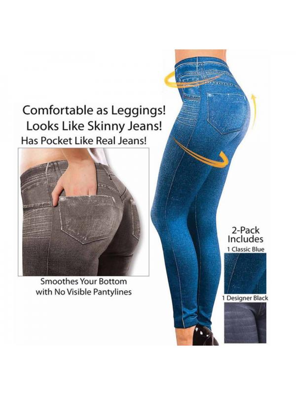 Leggings Jeans for Woms en Denim Pants with Pocket Women's Slim High Waist Pencil Leggings Jeans S-XXL Black/Blue - image 4 of 7