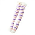 thumbnail image 3 of Chaussettes de Sol Chaudes pour Femmes en Molleton Corail Épaissi à Rayures Dessin Animé 2 Pcs Bas Bas Bas de compression Violet, 3 of 3
