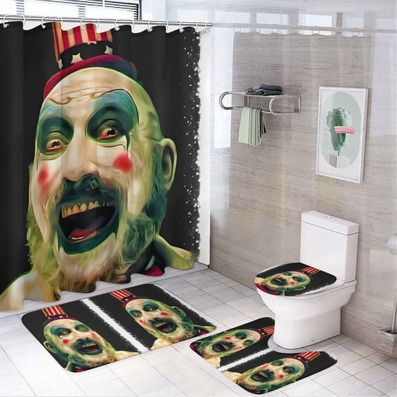 4 Pcs Captain Spaulding Shower Curtain Set with Rugs, Bathroom Set with Shower Curtain And Rugs with 12 Hooks for Bathroom Decor