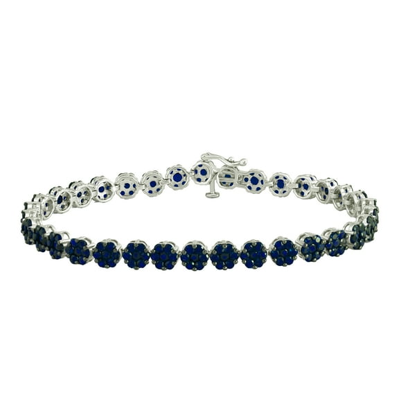 Sterling Silver with Blue Sapphire Flower Line Bracelet - 7.25"