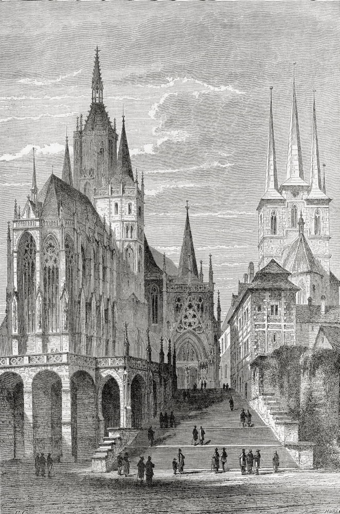 Erfurt Cathedral On The Left And St Severus Church On The Right Cathedral Hill Erfurt Thuringia Germany In The 19Th Century From El Mundo En La Mano Published 1878 Canvas Art - Ken Welsh Design Pics