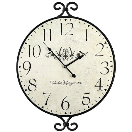 MODE HOME Farmhouse Wall Clock, 17H×13.4D Inch, Wrought Iron Frame with Warm Gray Finish, Vintage Wall Clock Silent Battery Operated Wall Clocks for Home Living Room Kitchen Bedroom