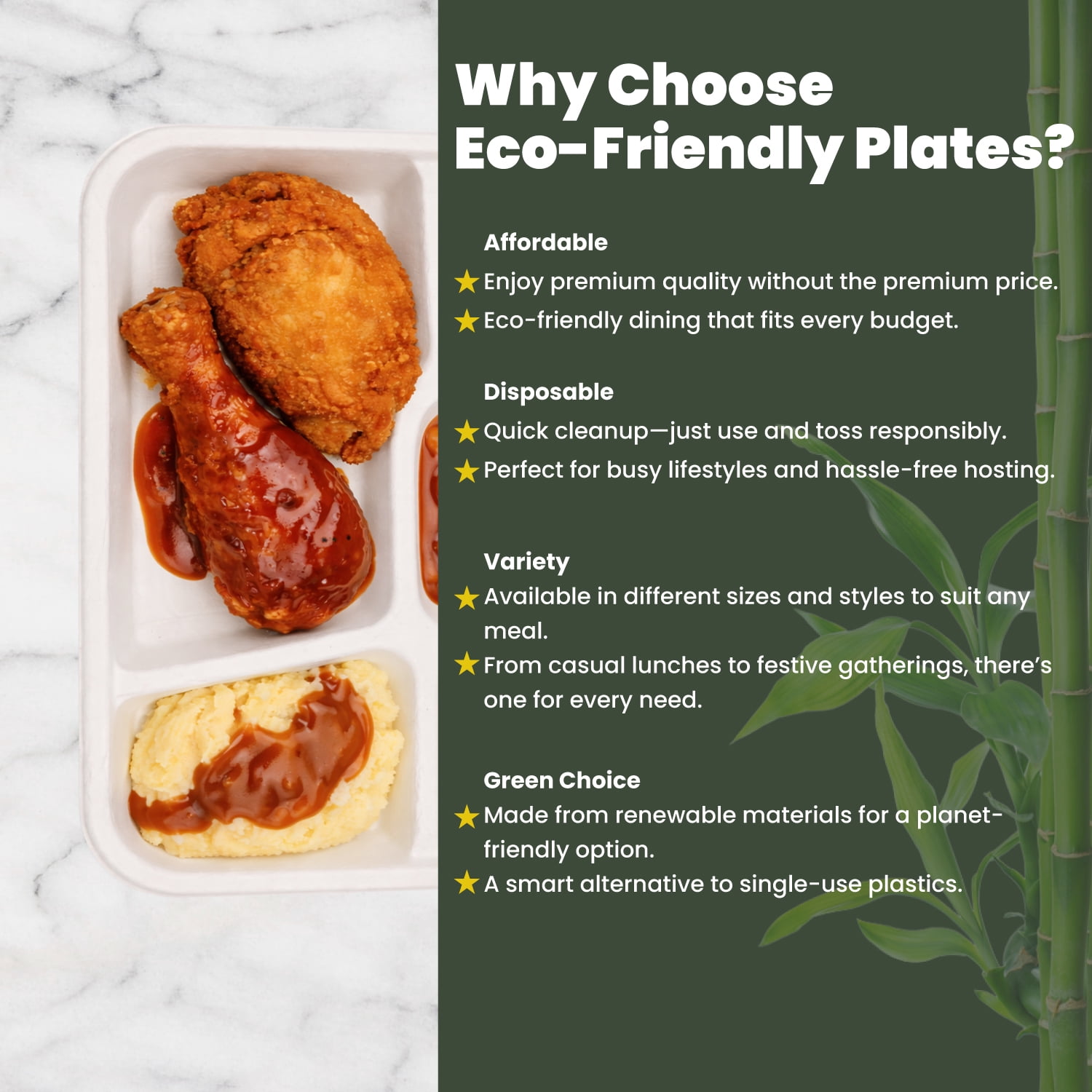 FPN Paper Plates 5-Compartment 125 Pack Disposable Plate– Sugarcane Fiber, Compostable, Paper Plates for Meals, Catering, School Lunch, Microwave & Freezer Safe