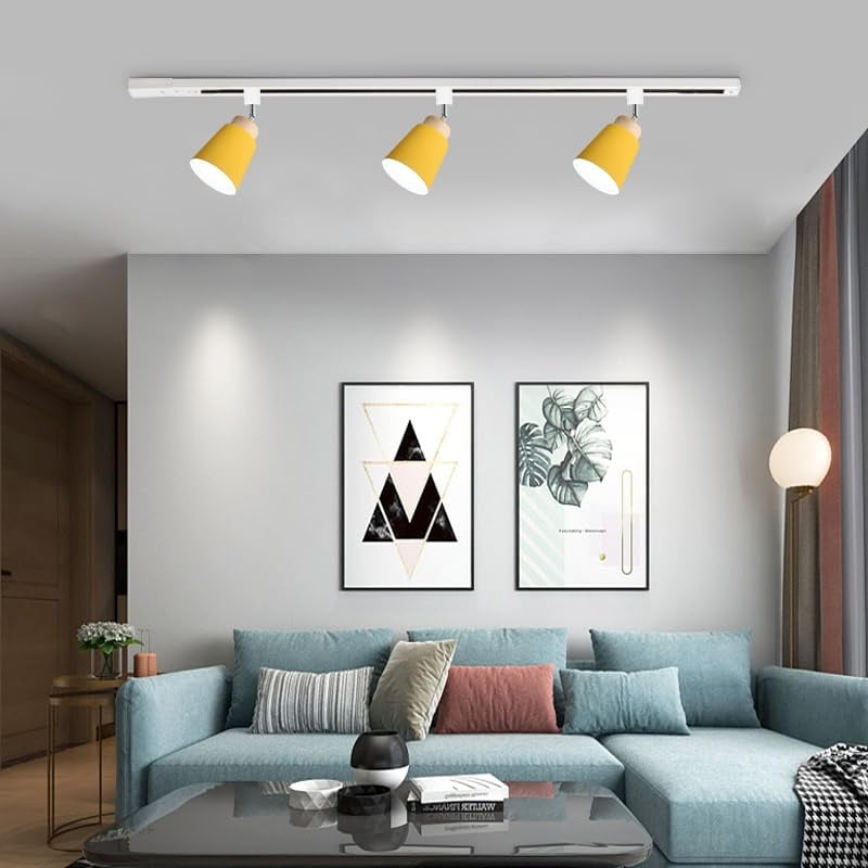 KAYYELAMP 1Pcs Macaron Yellow Halo System Adjustable Titl Angle Track Lighting E26 Base Modern Design for Farmhouse Kitchen Sink Gallery Loft(No Bulb, Track)