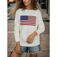 thumbnail image 2 of Women'S Flag Pattern Long Sleeve Round Neck Sweater Casual Loose Pullover Sweater White M, 2 of 6