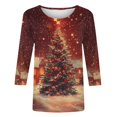 thumbnail image 5 of Fiudx Liquidación de Ahorros de Verano Camiseta con Estampado Navideño a La Moda para Mujer, Blusa con Mangas 3/4, Tops Informales con Cuello Redondo, 5 of 5