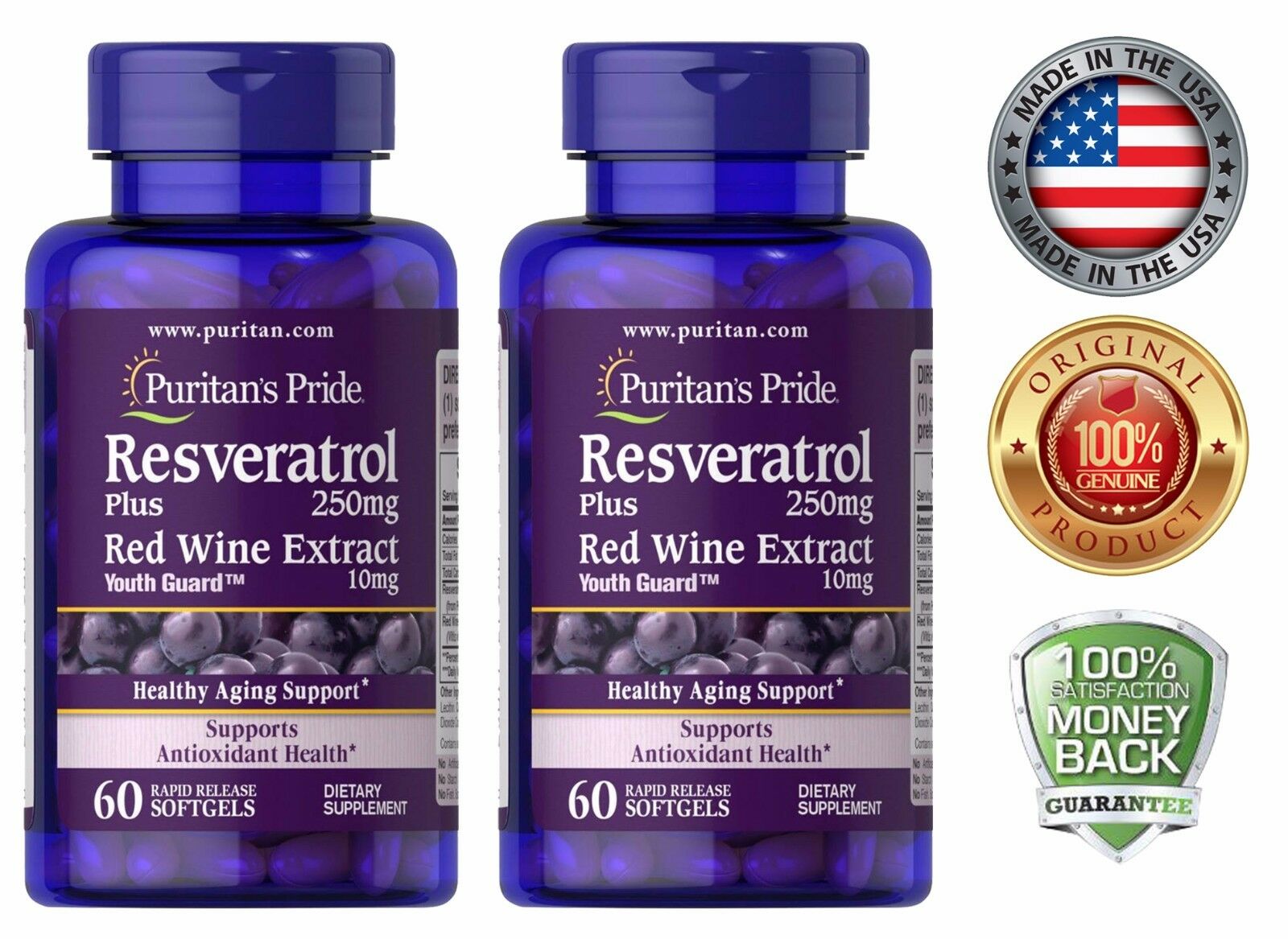 Puritan's Pride Resveratrol Metabolism Aging Support 250 mg 60