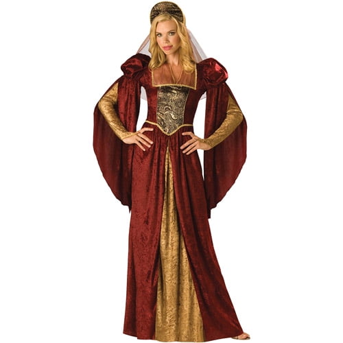 Ladies Long Deluxe Gold Burgundy Medieval Renaissance Fancy Dress Costume Outfit 