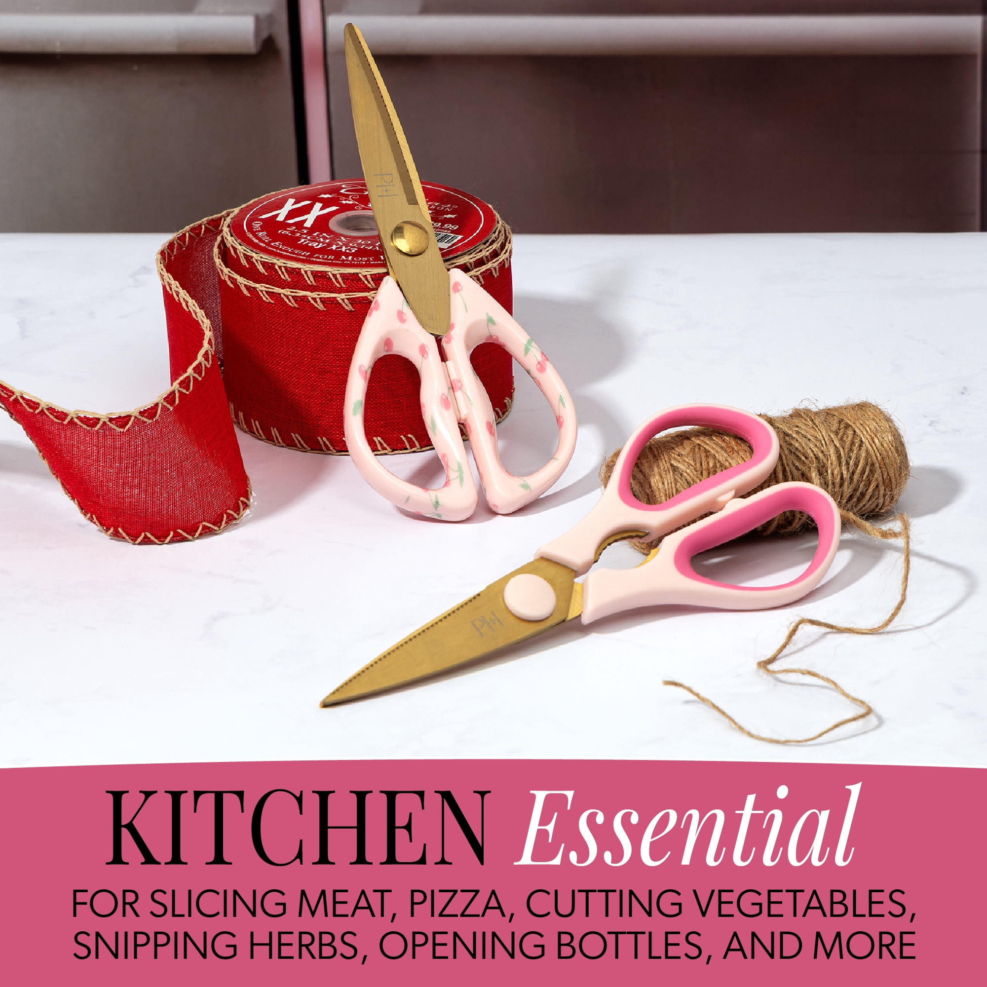 Paris Hilton 2-Piece 8-Inch Kitchen Shears Set, Stainless Steel Blades, Pink Handles